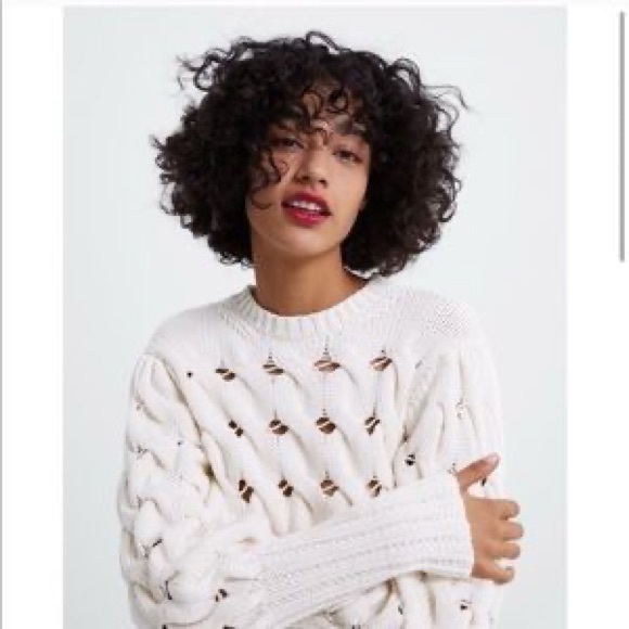 Zara Cable Knit Sweater with Balloon Sleeves - Picture 2 of 5